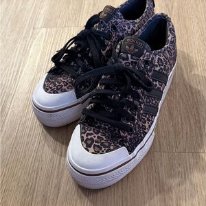 Adidas Originals Nizza Platform Shoes Women's Black White Animal Print